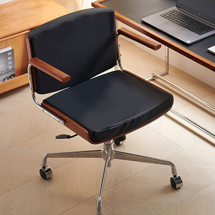 Chaise de bureau rectangulaire contemporaine pivotante en velours scandinave, cuir PU, frêne et acier inoxydable, avec accoudoirs et dossier, pour bureau à domicile 