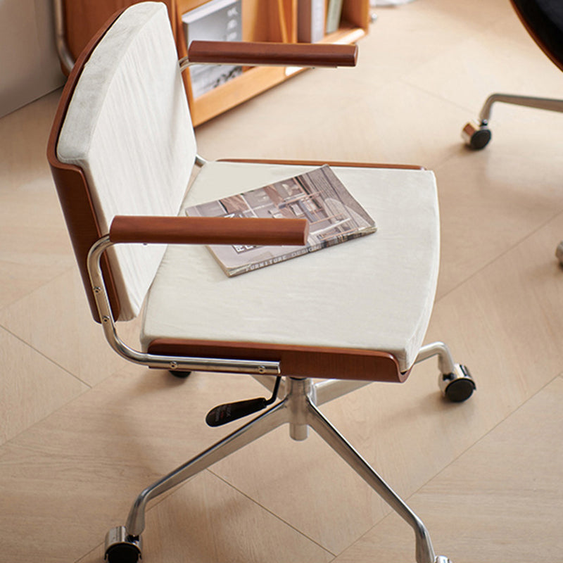 Chaise de bureau rectangulaire contemporaine pivotante en velours scandinave, cuir PU, frêne et acier inoxydable, avec accoudoirs et dossier, pour bureau à domicile 