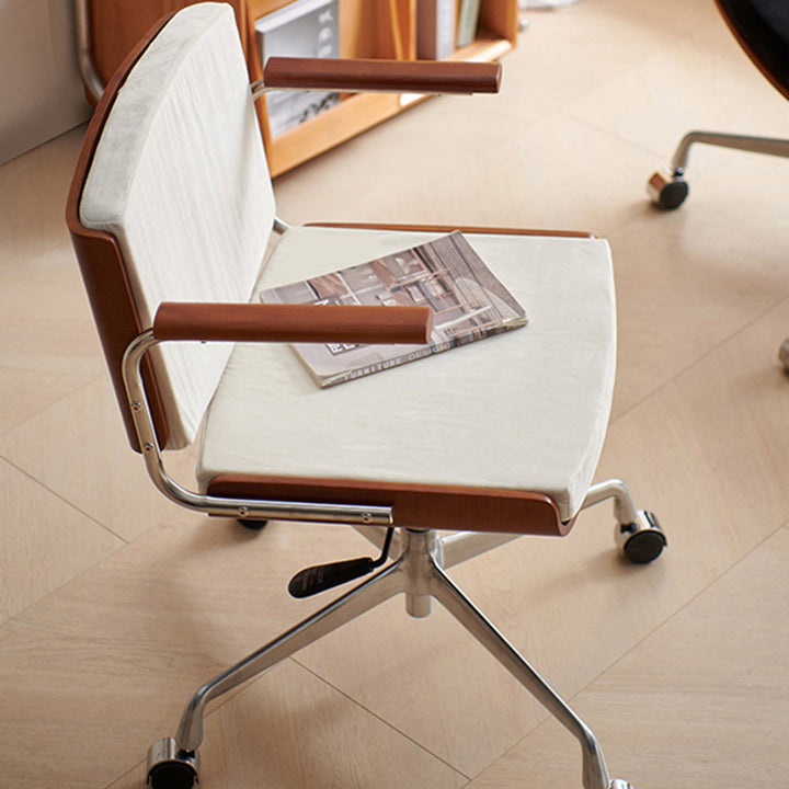 Chaise de bureau rectangulaire contemporaine pivotante en velours scandinave, cuir PU, frêne et acier inoxydable, avec accoudoirs et dossier, pour bureau à domicile 