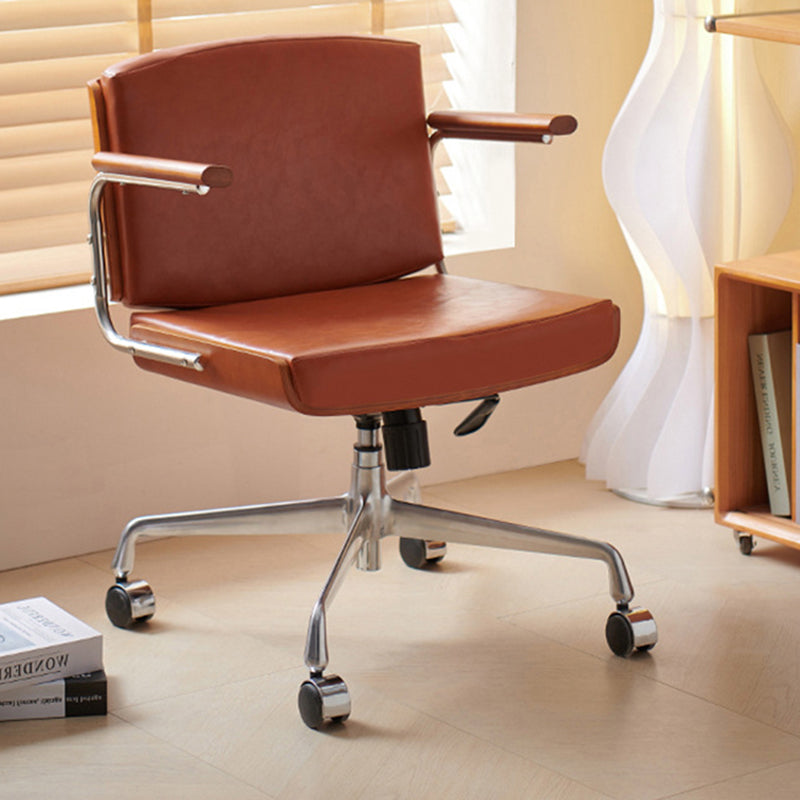 Chaise de bureau rectangulaire contemporaine pivotante en velours scandinave, cuir PU, frêne et acier inoxydable, avec accoudoirs et dossier, pour bureau à domicile 