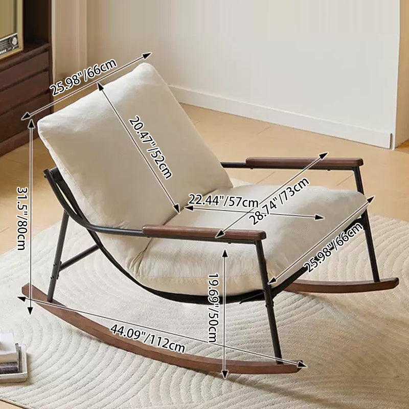 Contemporary Scandinavian Corduroy Solid Wood Curved Square Rocking Chair With Armrest Backrest For Living Room