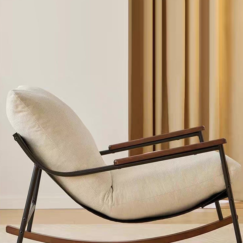 Contemporary Scandinavian Corduroy Solid Wood Curved Square Rocking Chair With Armrest Backrest For Living Room