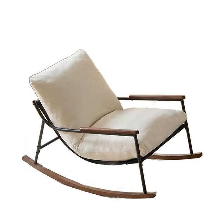 Contemporary Scandinavian Corduroy Solid Wood Curved Square Rocking Chair With Armrest Backrest For Living Room