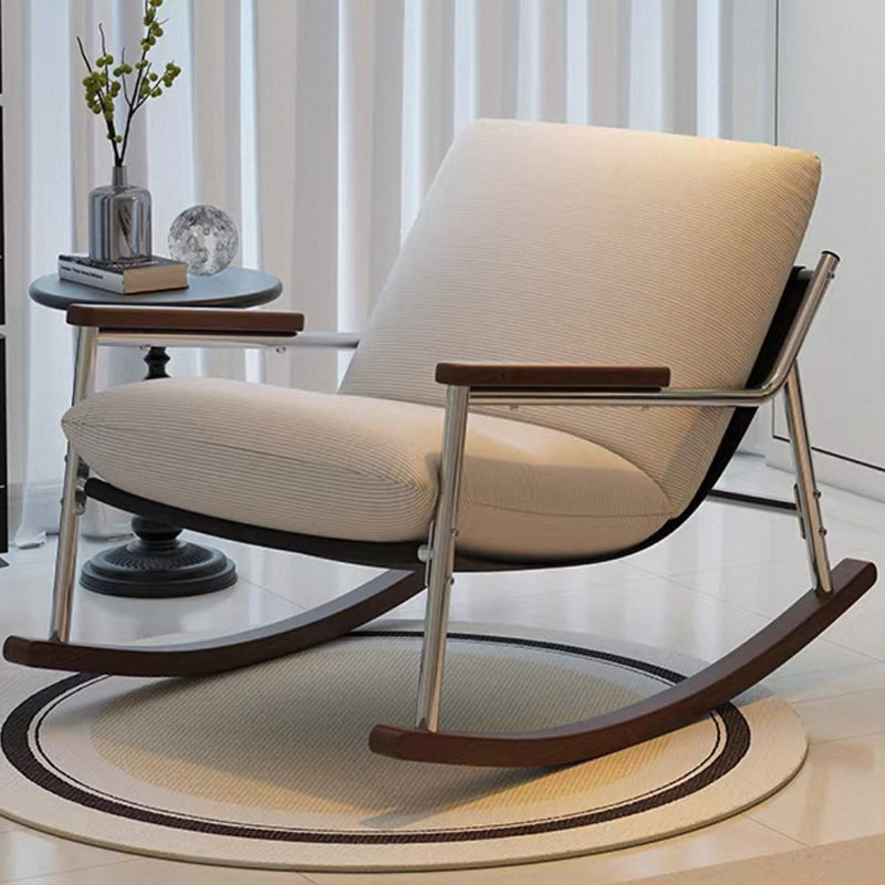 Contemporary Scandinavian Corduroy Solid Wood Curved Square Rocking Chair With Armrest Backrest For Living Room