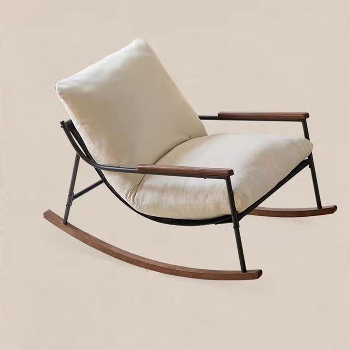 Contemporary Scandinavian Corduroy Solid Wood Curved Square Rocking Chair With Armrest Backrest For Living Room