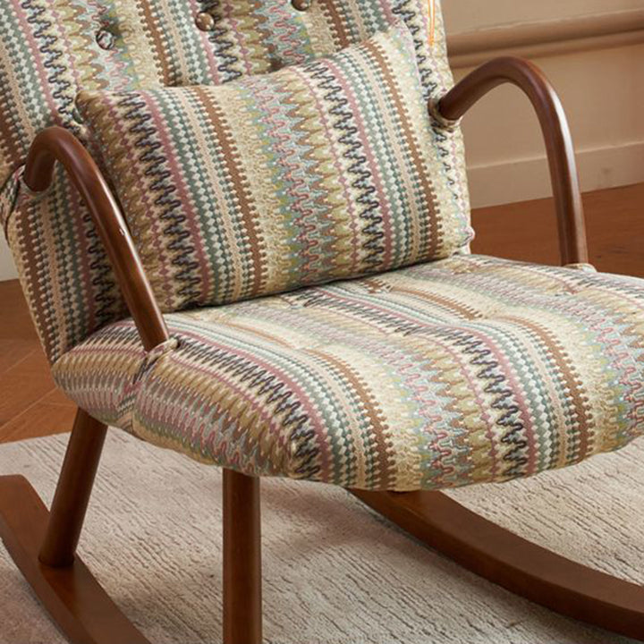 Chaise à bascule carrée arrondie en bois massif avec lin japonais traditionnel, accoudoirs et dossier pour salon 