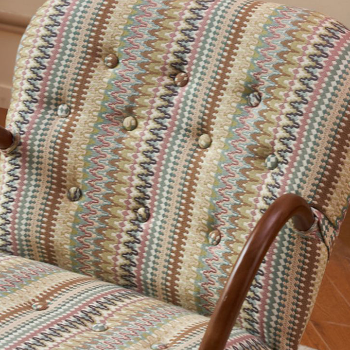 Chaise à bascule carrée arrondie en bois massif avec lin japonais traditionnel, accoudoirs et dossier pour salon 