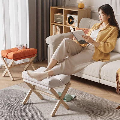 Modern Minimalist Cotton Linen Pine Foldable Rectangular Low Stool For Living Room