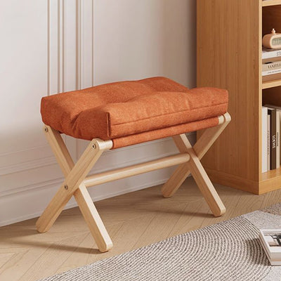 Modern Minimalist Cotton Linen Pine Foldable Rectangular Low Stool For Living Room