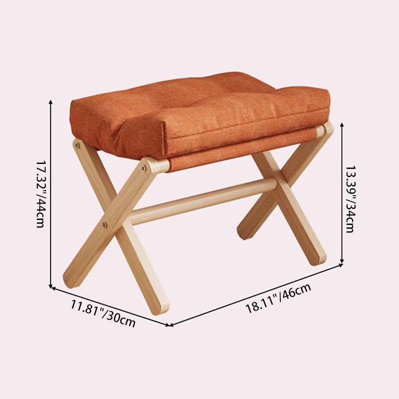 Modern Minimalist Cotton Linen Pine Foldable Rectangular Low Stool For Living Room