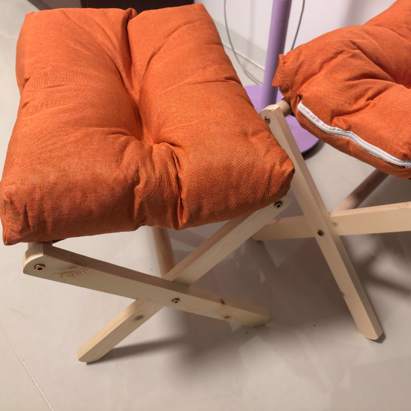 Modern Minimalist Cotton Linen Pine Foldable Rectangular Low Stool For Living Room