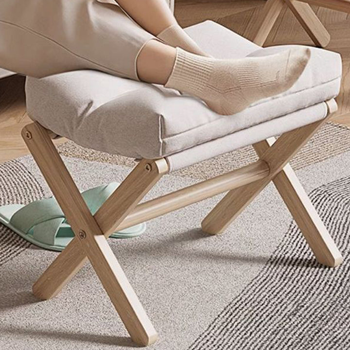 Modern Minimalist Cotton Linen Pine Foldable Rectangular Low Stool For Living Room