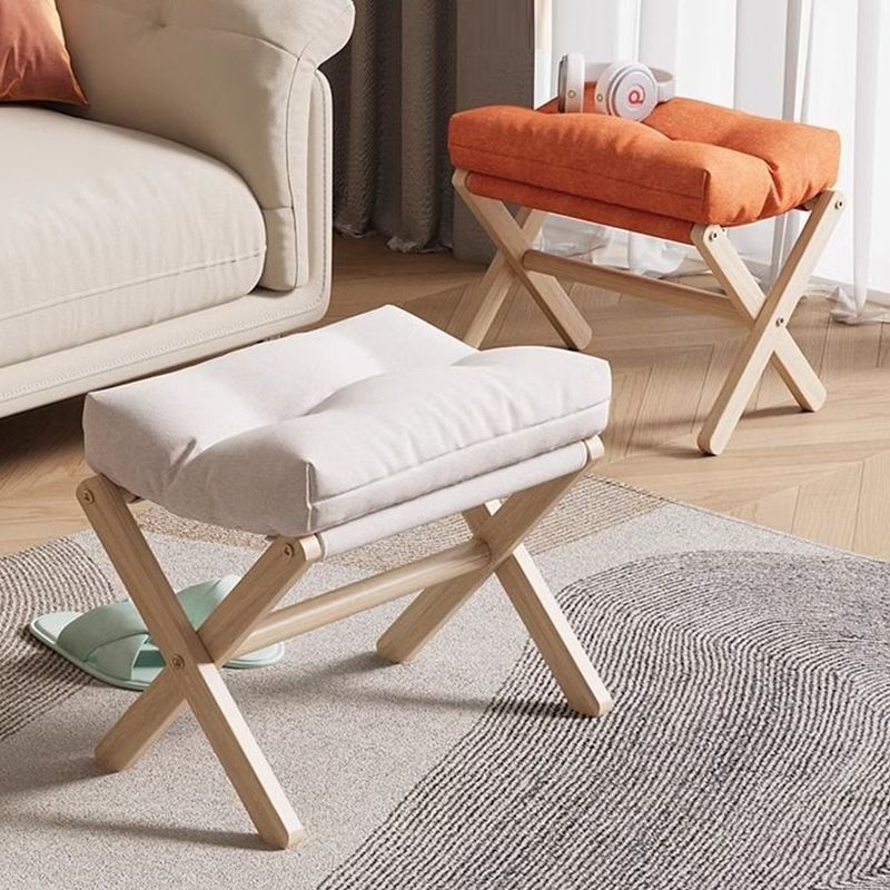 Modern Minimalist Cotton Linen Pine Foldable Rectangular Low Stool For Living Room