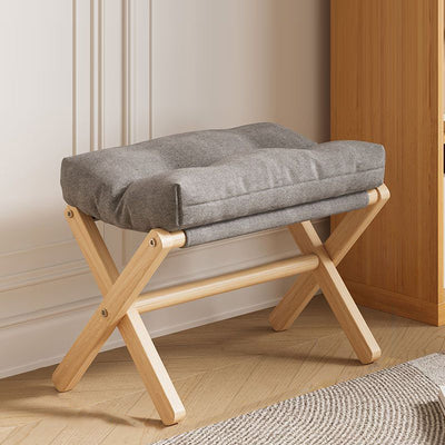 Modern Minimalist Cotton Linen Pine Foldable Rectangular Low Stool For Living Room