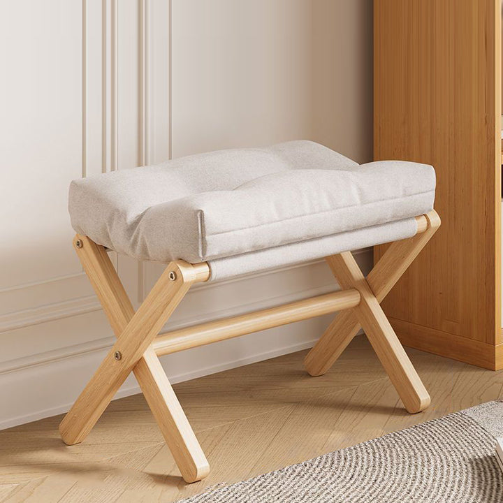 Modern Minimalist Cotton Linen Pine Foldable Rectangular Low Stool For Living Room