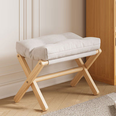 Modern Minimalist Cotton Linen Pine Foldable Rectangular Low Stool For Living Room