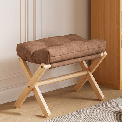 Modern Minimalist Cotton Linen Pine Foldable Rectangular Low Stool For Living Room