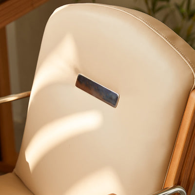 Contemporary Scandinavian Cherry Wood Stainless Steel Protein Leather Square-Arc Desk Chair With Armrest Backrest For Home Office
