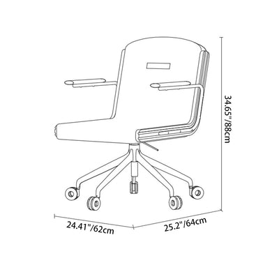 Contemporary Scandinavian Cherry Wood Stainless Steel Protein Leather Square-Arc Desk Chair With Armrest Backrest For Home Office