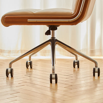 Contemporary Scandinavian Cherry Wood Stainless Steel Protein Leather Square-Arc Desk Chair With Armrest Backrest For Home Office