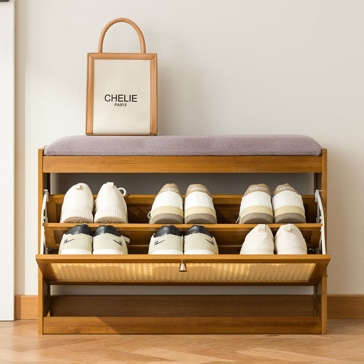 Traditionelle chinesische Bambus-Rattan-Gewebe hohle rechteckige Schuhbank 2-stufig für Wohnzimmer 