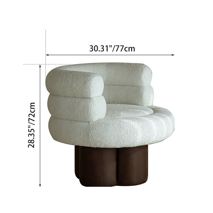 Contemporary Scandinavian Sherpa Fabric Wood Curved Cylindrical Accent Chair With Armrests & Backrest For Living Room