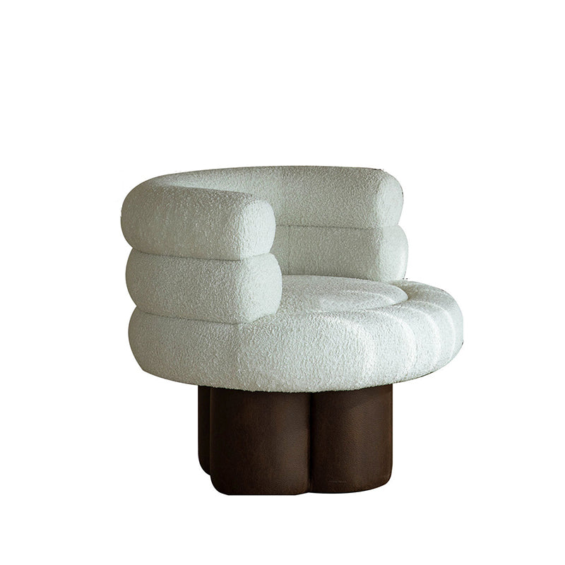 Contemporary Scandinavian Sherpa Fabric Wood Curved Cylindrical Accent Chair With Armrests &amp; Backrest For Living Room