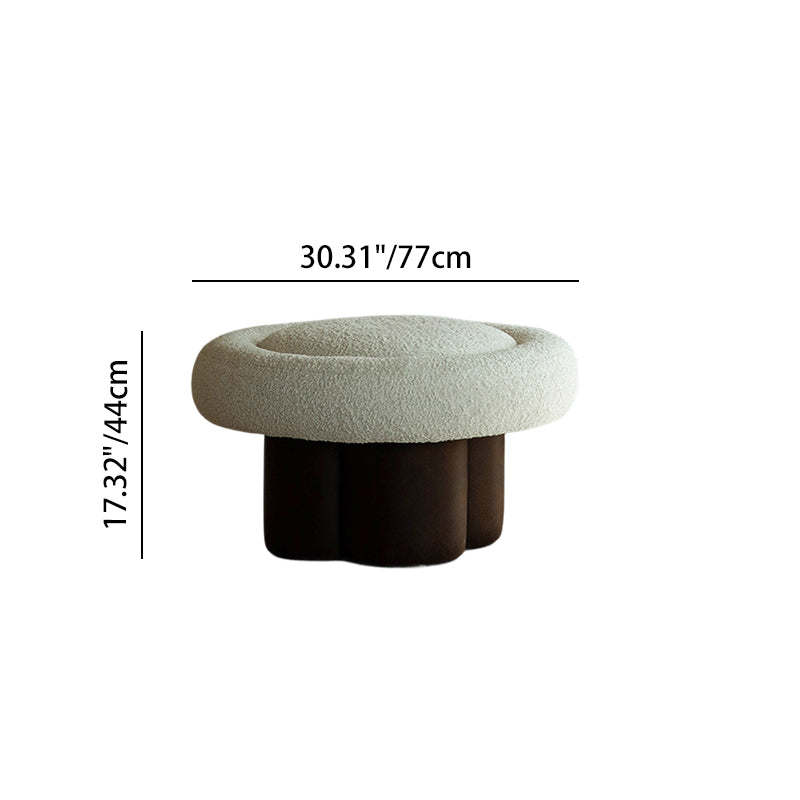 Contemporary Scandinavian Sherpa Fabric Wood Curved Cylindrical Accent Chair With Armrests &amp; Backrest For Living Room