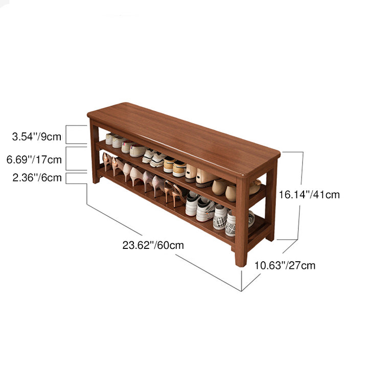 Traditionelle Vintage Massivholz Mehrschichtplatte Gummibaumholz PU-Leder Rechteckige Schuhbank 2-stufig für Wohnzimmer 