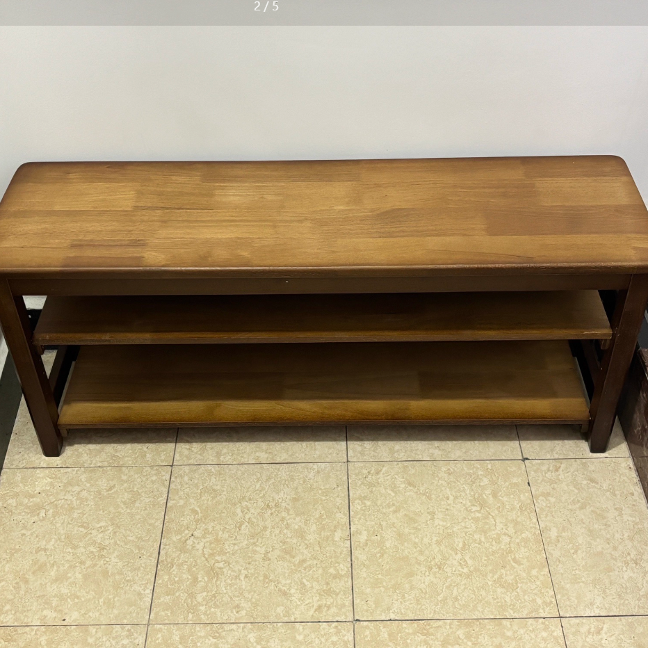 Banco de Zapatos Rectangular de Madera Maciza Vintage Tradicional con Tablero de Madera de Caucho y Cuero PU de 2 Niveles para Sala de Estar 