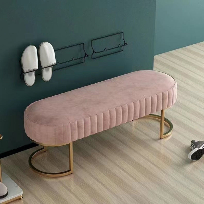 Moderner Luxus-Samt-Metall-Lang-Oval-Schuhbank für Wohnzimmer 