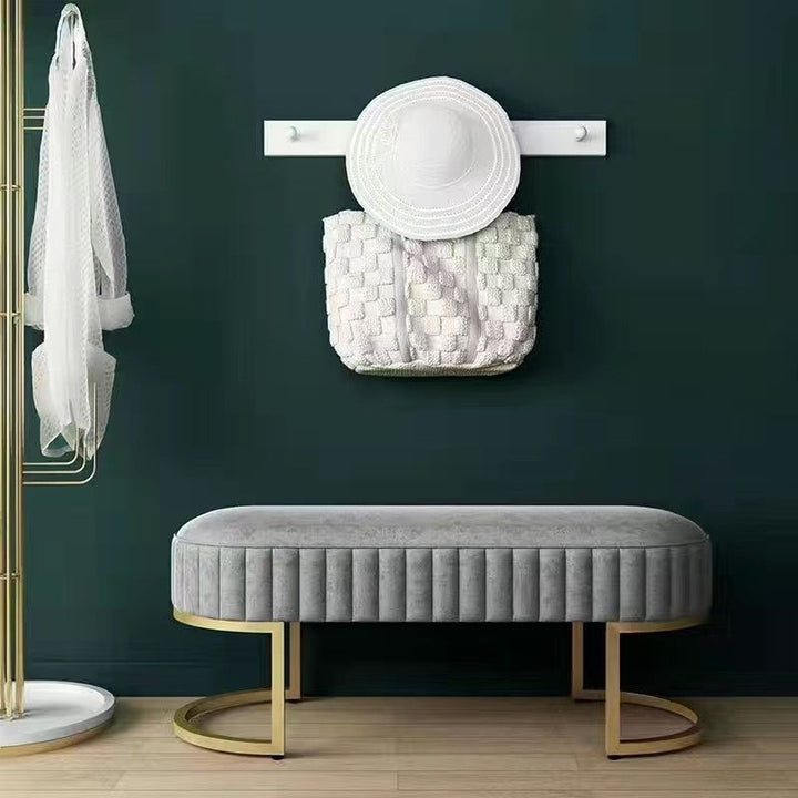 Moderner Luxus-Samt-Metall-Lang-Oval-Schuhbank für Wohnzimmer 