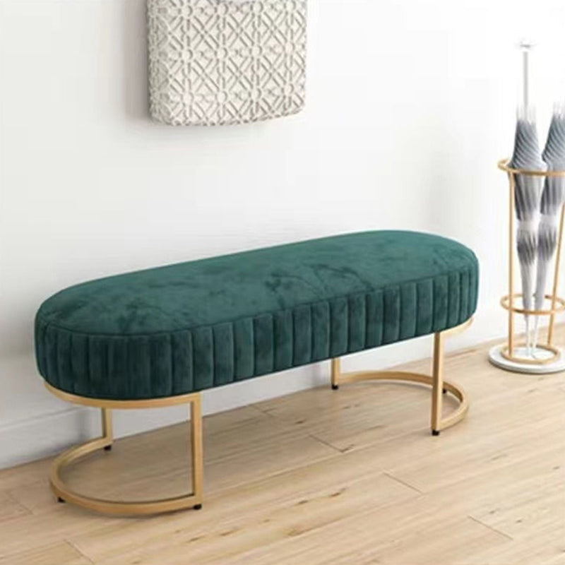Moderner Luxus-Samt-Metall-Lang-Oval-Schuhbank für Wohnzimmer 