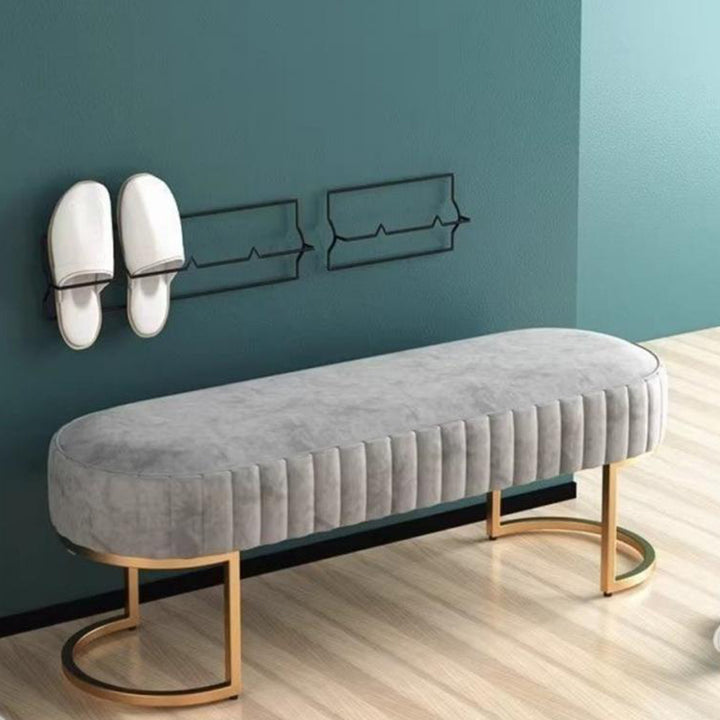 Moderner Luxus-Samt-Metall-Lang-Oval-Schuhbank für Wohnzimmer 