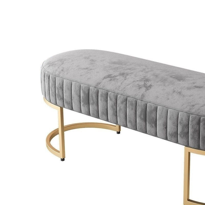 Moderner Luxus-Samt-Metall-Lang-Oval-Schuhbank für Wohnzimmer 
