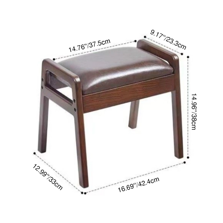 Traditional Chinese PU Leather Rubberwood Rectangular Low Stool For Living Room