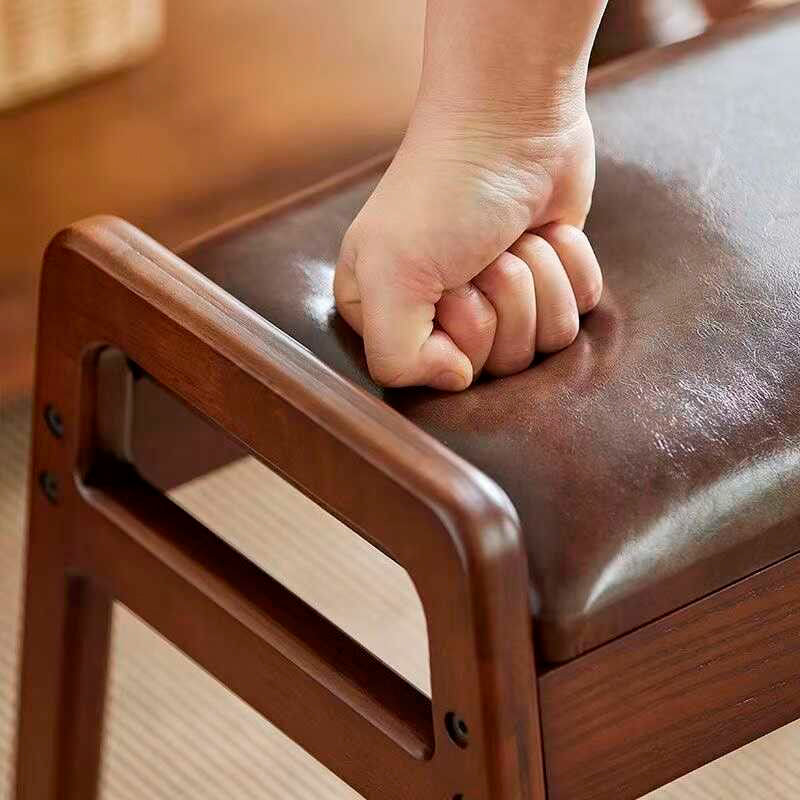 Traditional Chinese PU Leather Rubberwood Rectangular Low Stool For Living Room