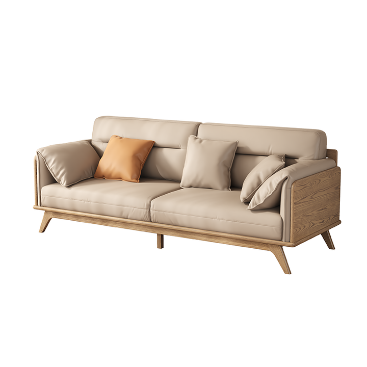 Zeitgenössisches Sofa aus Eschenholz mit Ökolederpolsterung - Rechteckiger 3/4-Sitzer Akzentstuhl für das Wohnzimmer 