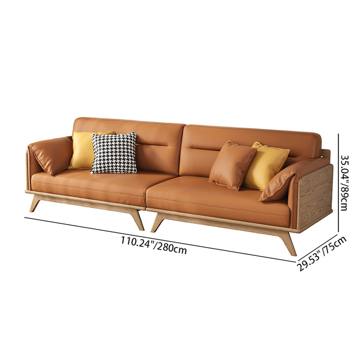 Zeitgenössisches Sofa aus Eschenholz mit Ökolederpolsterung - Rechteckiger 3/4-Sitzer Akzentstuhl für das Wohnzimmer 