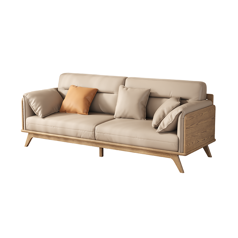 Zeitgenössisches Sofa aus Eschenholz mit Ökolederpolsterung - Rechteckiger 3/4-Sitzer Akzentstuhl für das Wohnzimmer 