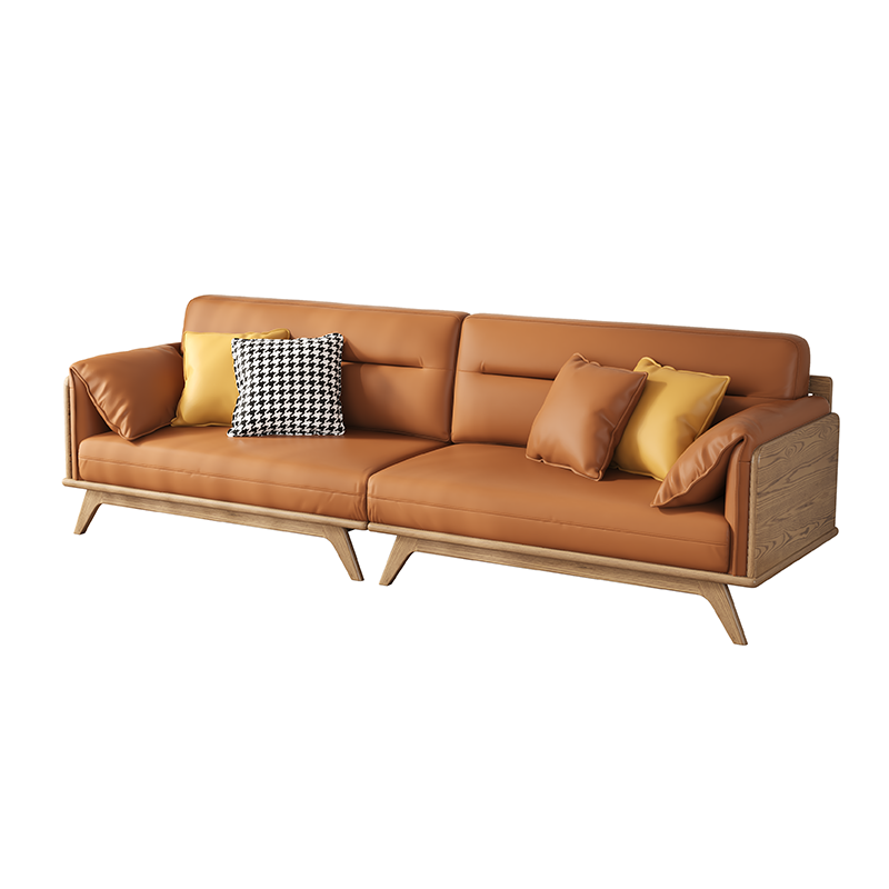 Zeitgenössisches Sofa aus Eschenholz mit Ökolederpolsterung - Rechteckiger 3/4-Sitzer Akzentstuhl für das Wohnzimmer 