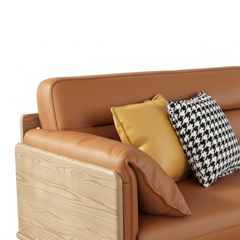 Zeitgenössisches Sofa aus Eschenholz mit Ökolederpolsterung - Rechteckiger 3/4-Sitzer Akzentstuhl für das Wohnzimmer 