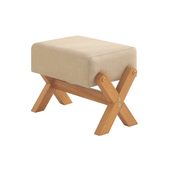 Modern Minimalist Rubberwood Linen X-Shaped Square Low Stool For Living Room