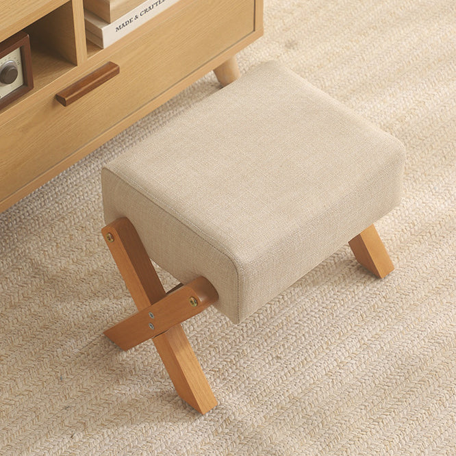 Modern Minimalist Rubberwood Linen X-Shaped Square Low Stool For Living Room