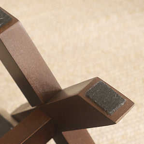 Modern Minimalist Rubberwood Linen X-Shaped Square Low Stool For Living Room