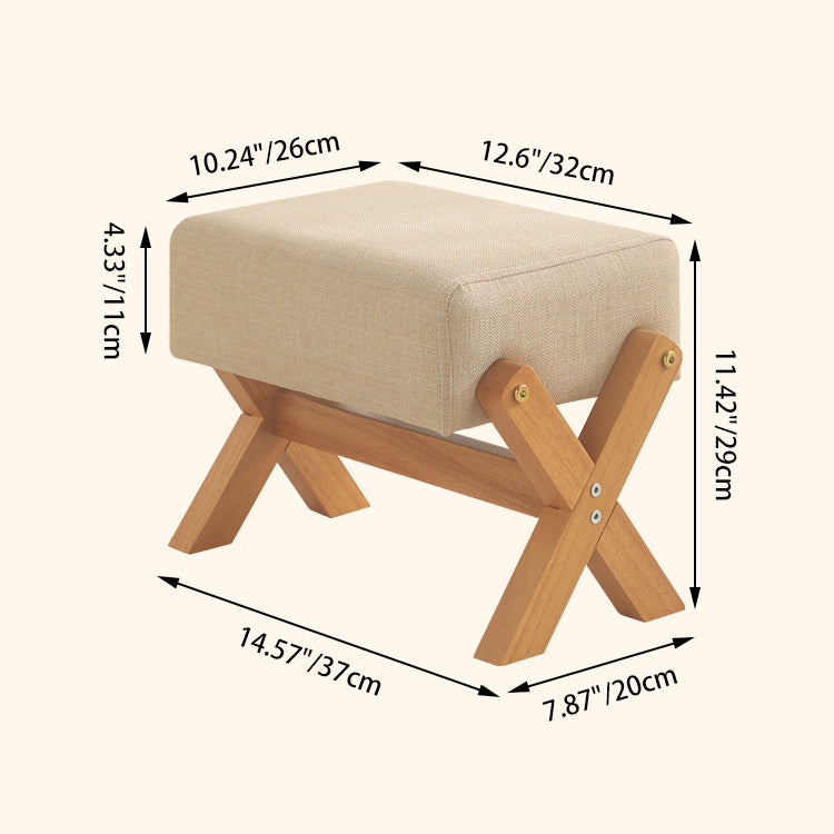 Modern Minimalist Rubberwood Linen X-Shaped Square Low Stool For Living Room