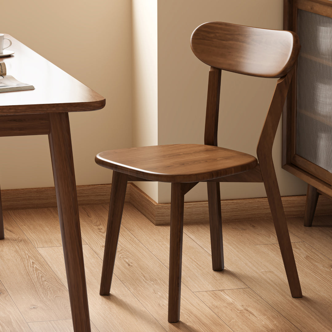 Contemporary Scandinavian Rubberwood Fabric Curved Dining Chair With Backrest For Dining Room