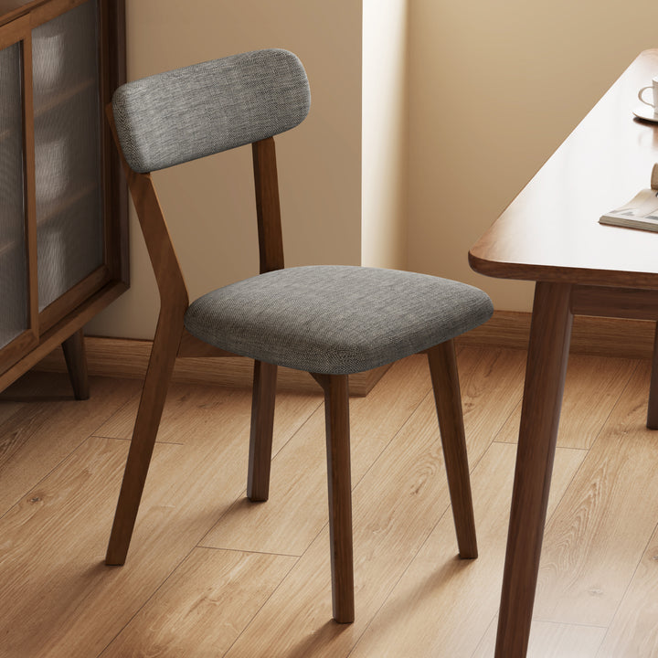Contemporary Scandinavian Rubberwood Fabric Curved Dining Chair With Backrest For Dining Room