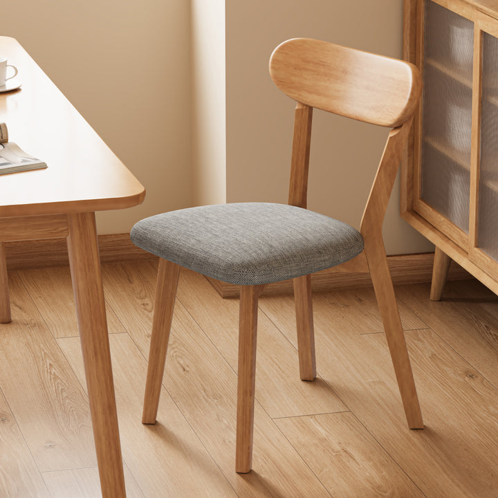 Contemporary Scandinavian Rubberwood Fabric Curved Dining Chair With Backrest For Dining Room