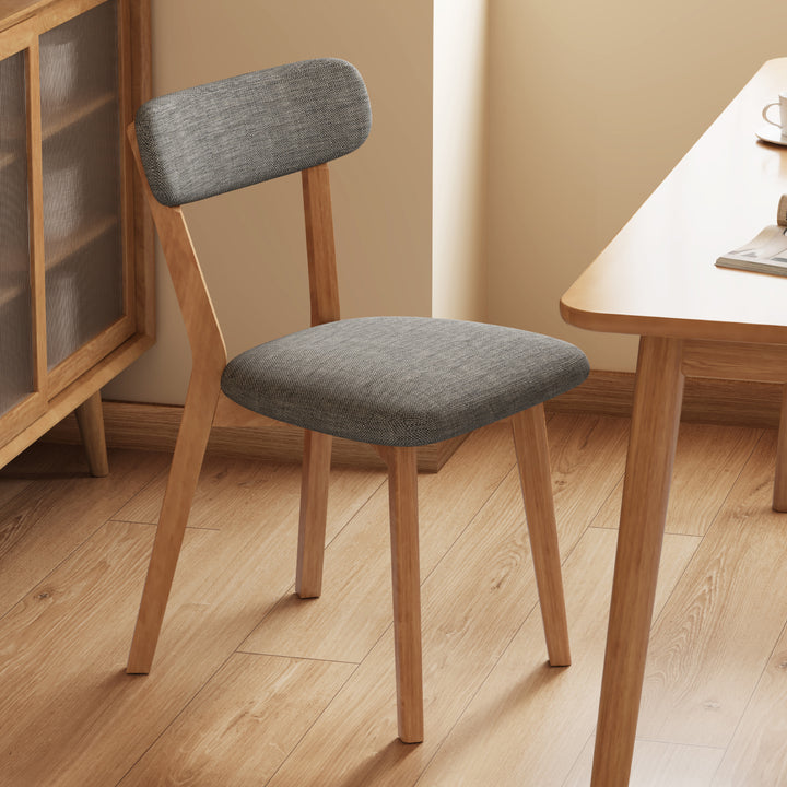 Contemporary Scandinavian Rubberwood Fabric Curved Dining Chair With Backrest For Dining Room